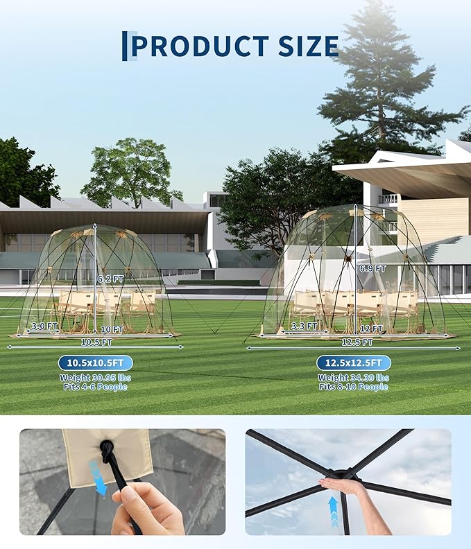 12X12 FT Pop Up Bubble Tent 6-8 Person Coldproof &amp Windproof Outdoor Bubble Tent for Camping Backyard Events and Beach