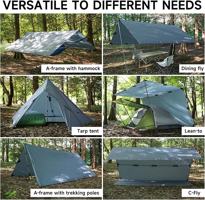 Waterproof Camping Tarp - PU5000mm Coating Rain Fly for Hammock Cover Tarp Tent Versatile with 19 tie-Outs - Portable Essential for Backpacking and Camping Gear - 10x10ft