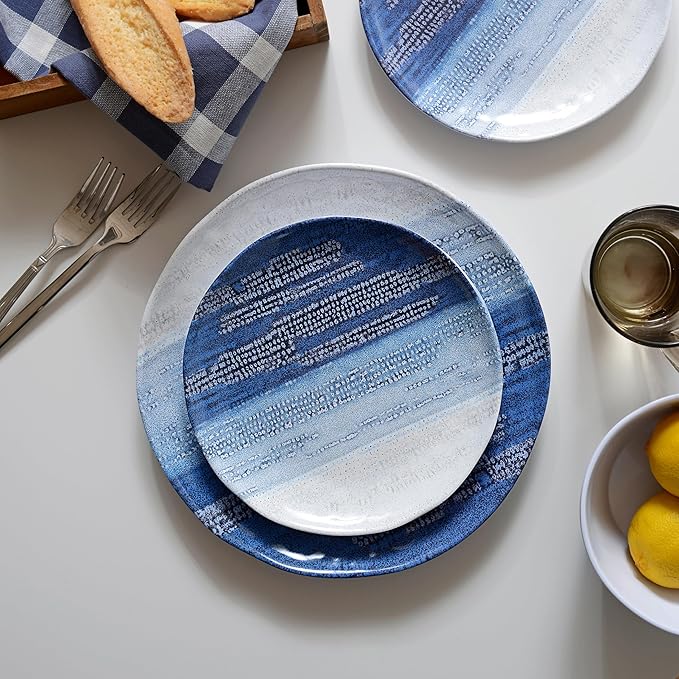 12PCS Melamine Dishes Set Blue Plates and Bowls Sets for Outdoor Camping EssentialsLightweight and Durable Just Stack them directly in the Backpack
