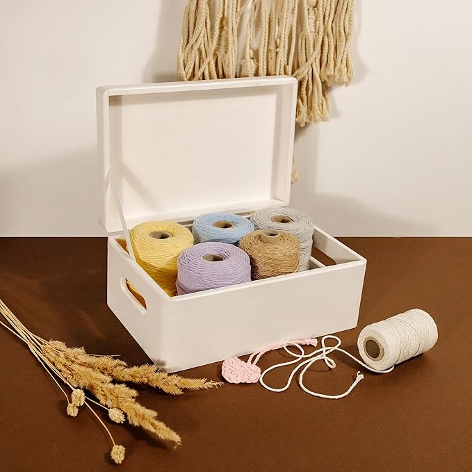 Creative Deco Large White Wooden Box Storage with Hinged Lid | 11.8x7.87x5.51in (+-0.5) | Keepsake with Handles | Gift Box for Tool Dog Toy Shoes Kitchen Storage | Wood Keepsake Chest Trunk