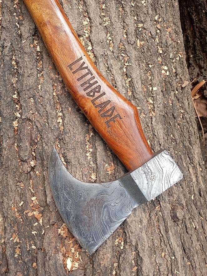 LYTHBLADE Handmade Damascuss Steel Axe Gift Forged Damascus Steel Vintage Axe with Rose Wood Shaft Viking Bearded Camping Axe