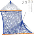 Lazy Daze Hammocks 12FT Double Rope Hammocks 2 Person Hand Woven Cotton Hammock with Spreader Bar for Outside Patio Poolside FIT 13-15 FT Stand Max 450 Lbs Blue 141 x 57 inches