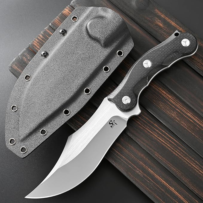 Sitivien ST39 Fixed Blade Knife 7mm DC53 Steel Blade Ergonomic Micarta Handle Full Tang Knife with Sheath for Outdoor Camping Hiking Working Survival (Black)