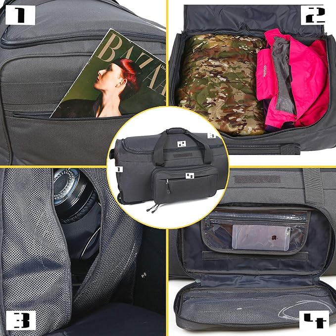 Military Wheeled Deployment Bag Large Tactical Heavy Duty Duffel Bag for Camping Hiking (Grey)