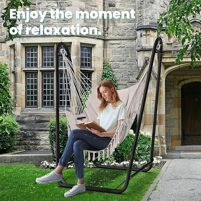 Hammock Chair with StandHeavy-Duty Hanging Chair with Stand for Indoor OutdoorSturdy Swing Chair Stand Max Load 350 pounds(Hammock Chair Included)