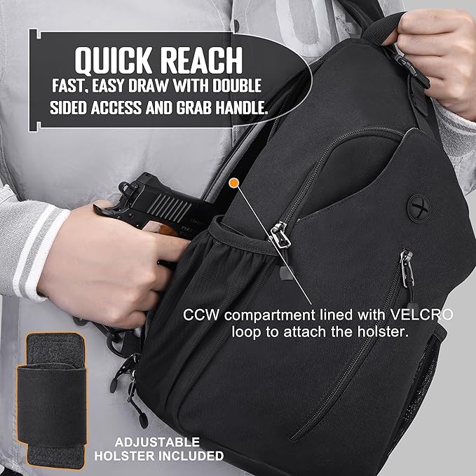 Concealed Carry Bag for Men YKK Zippers Large Crossbody Sling Backpack edc Bag with Gun Holsters Travel Hiking Chest Pack Daypack