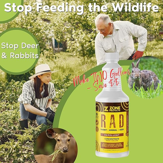 R.A.D. Rabbit Animal Deer Repellent Concentrate – 32oz Natural Formula Keeps Deer Rabbits and Critters Out of Garden and Flower Beds