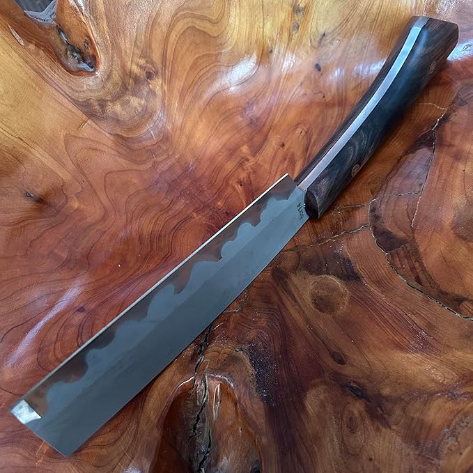 13.6【Handmade Machete】 Japanese Tradition NATA - FullTang 60HRC High Carbon Steel Blade Ebony Wood Handle with Cowhide Scabbard