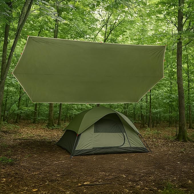Camping Tarp with Poles - 15x12 Tarp for Camping or Hammock Rain Fly for Hiking Backpacking or Portable Survival Shelter UV Protection and 3000mm Water Resistant by Wakeman Outdoors (Green)