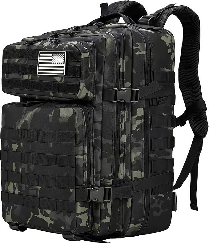 Tactical Military Backpack for Men &amp Women - Small Molle Assault Rucksack with Bottle Holder for EDC Hiking &amp Camping (Black-A)