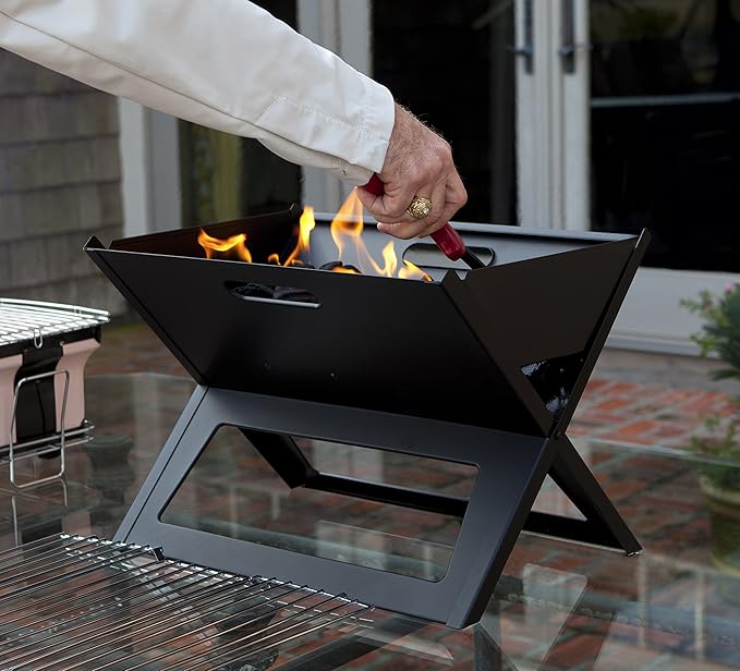 Fire Sense 60508 Notebook BBQ Grill 3.5mm Cooking Bars Instant Foldable &amp Easy Portability For Outdoor Barbecues Camping Traveling Picnics Garden Beach Party - Black