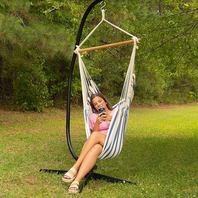 Castaway Living Deluxe Heathered Blue Pillowtop Hammock Chair with Quick Dry Fabric Designed in The USA Constructed for Durability &amp Comfort Perfect for Any Space