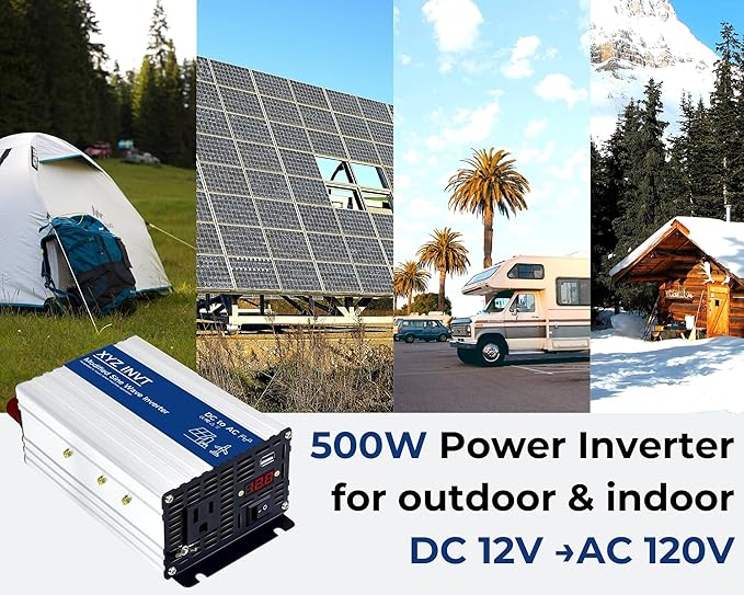 500W Power Inverter 12V DC to 110V 120V AC Modified Sine Wave Car Power Inverter with 1 AC Outlet &amp 1 USB Port &amp LED Display for Car RV Emergency Off-Grid Over 90% Efficiency