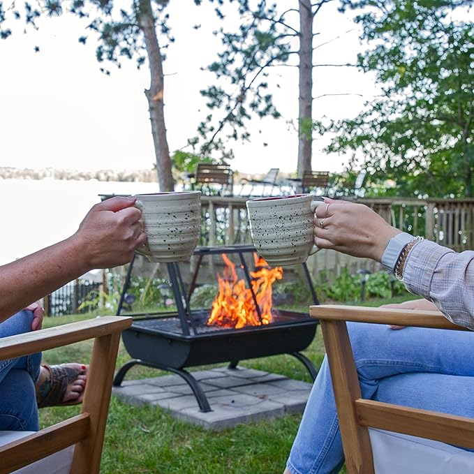 Sunnydaze 36-Inch Northland Steel Outdoor Fire Pit with Grill - Outdoor Fireplace with Cooking Grate Spark Screen Cover and Poker