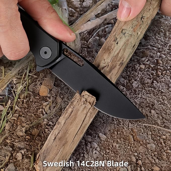 Pocket Knife 3.3 Folding Knife Premium 14C28N Blade with Aluminum Handle Pocket Clip EDC Knife for Camping Hunting Hiking Survival and Outdoor Activities