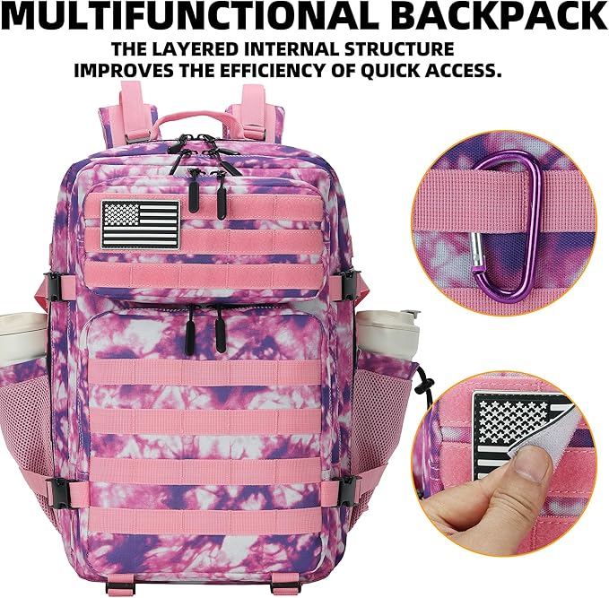 45L Tactical Assault Backpack 3 day assault pack with Molle Waterproof backpack Rucksack for Tactical Backpacks (Rose Tie-Dye)