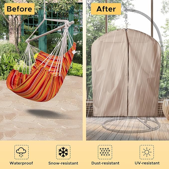 Miztli Hammock Chair with Hanging Chair Cover – Max 500 Lbs Steel Spreader Bar with Anti-Slip Rings Comfortable Indoor &amp Outdoor Hanging Chair – Includes Protective Waterproof Cover (57x45.5 in)