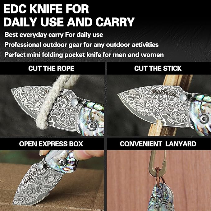 Father's Day Mother's Day &amp Birthday Gift for Him Her - Premium Mini Pocket Folding Knife for Husband Boyfriend Father Wife Girlfriend Mom - Smooth Manual Opening Abalone Shell Handle Dam