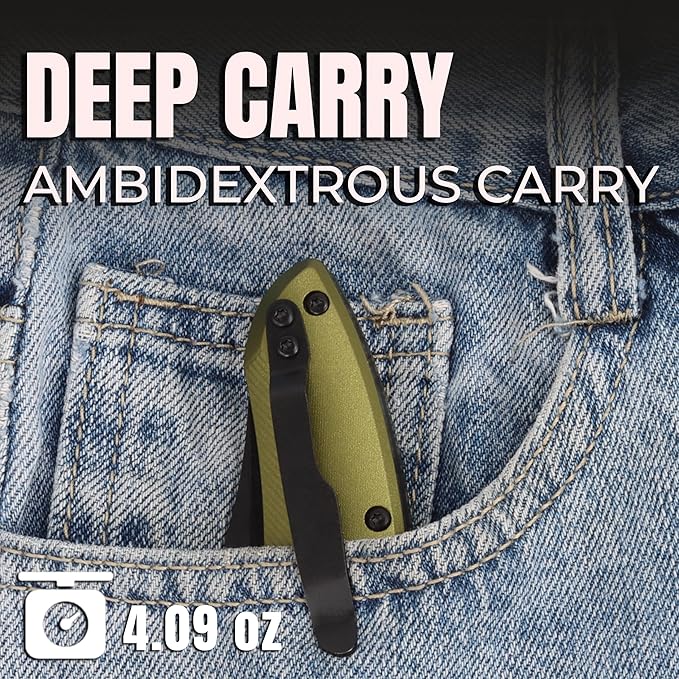 Ranger VR-09G Folding Knife - D2 Steel Blade HRC 60-65 Premium EDC Pocket Knife with Textured Olive Green Aluminum Handle Solid Liner Lock &amp Deep Carry Clip for Camping Fishing Hiking Work &a