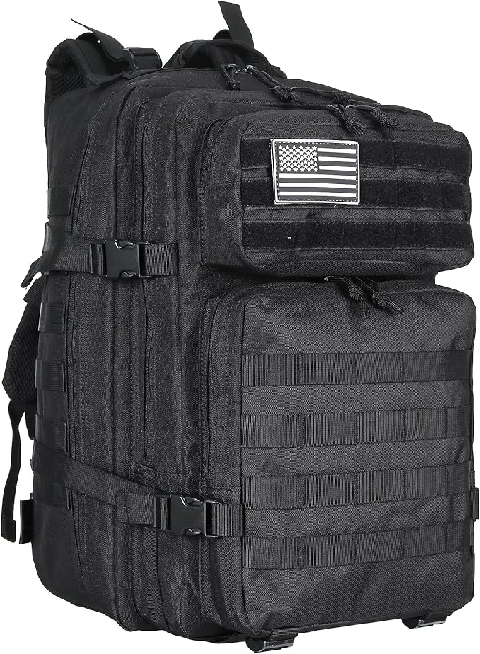 45L Military Tactical Backpacks 3 Days Assault Pack Bag Fitness Rucksack 3 Day Bug Out Bag Hiking Treeking Molle Daypack (Black2)