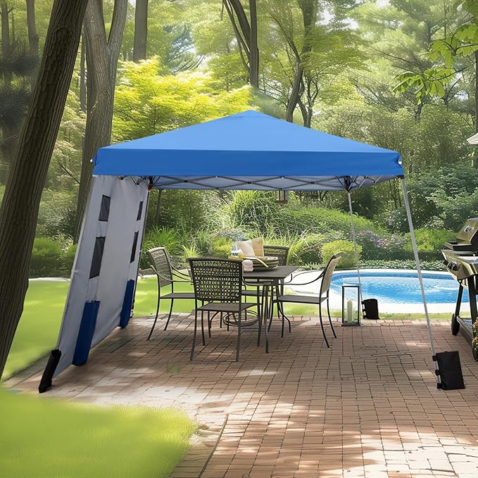 MFSTUDIO 12x12 Pop up Canopy Tent Gazebo Shelter Sun Shade Canopies Patio Portable Popup Tents Easy Setup Waterproof with 9x9ft Top 1 Sidewall for BeachPartiesPicnics