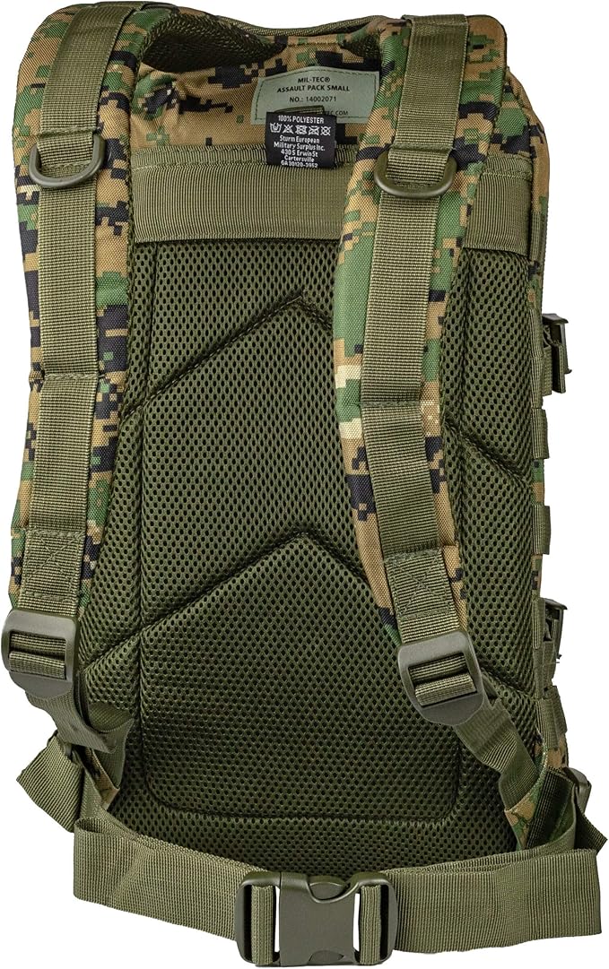 Mil-Tec Unisex Assault Pack - Rugged Durable Lightweight Ergonomic Versatile Tactical Outdoor Camping Hiking Backpack with Adjustable Padded Shoulder Straps &amp MOLLE Loops Digital Woodland Camo 3