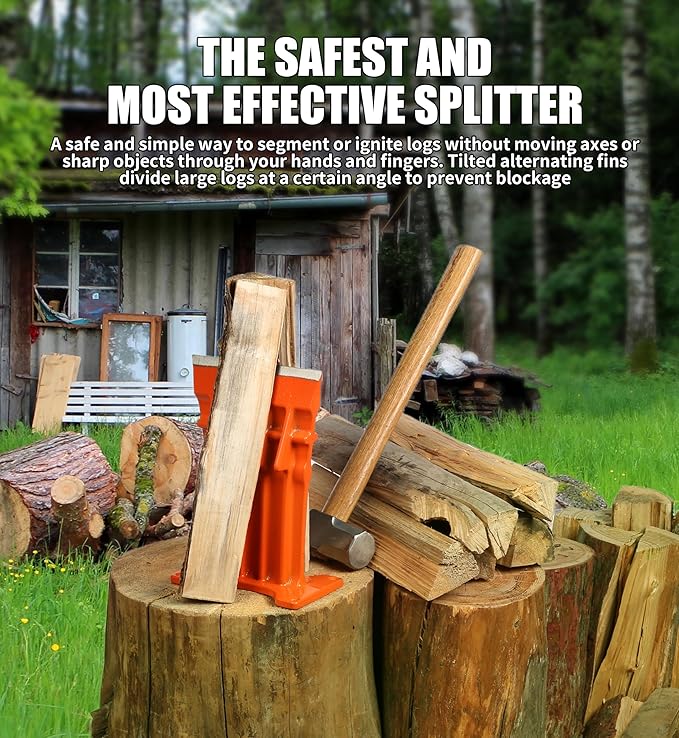 SPEED FORCE Firewood Kindling Log Wood Splitter – No Axe! Wedge Point Splits Firewood 6 Inch Orange with Safety Cover