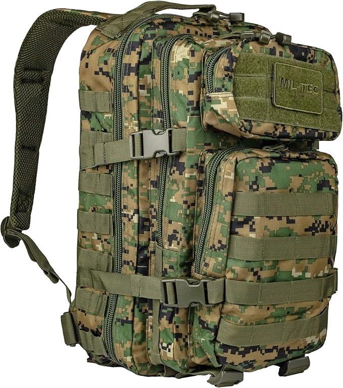 Mil-Tec Unisex Assault Pack - Rugged Durable Lightweight Ergonomic Versatile Tactical Outdoor Camping Hiking Backpack with Adjustable Padded Shoulder Straps &amp MOLLE Loops Digital Woodland Camo 3
