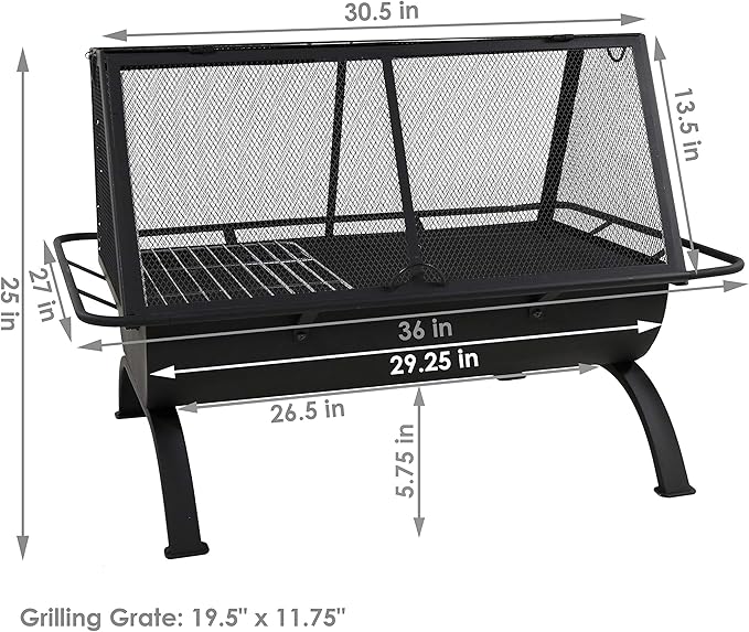 Sunnydaze 36-Inch Northland Steel Outdoor Fire Pit with Grill - Outdoor Fireplace with Cooking Grate Spark Screen Cover and Poker