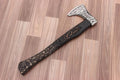 Handmade Wooden Axe with Intricate Carvings On Wooden Handle and Metal Head 19 inches The Axe Handle is When You Hold It