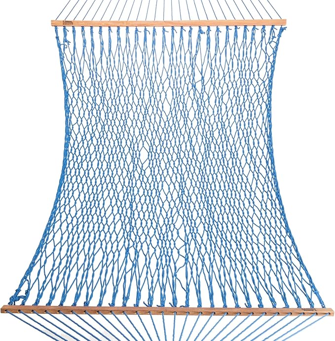 Hatteras Hammocks DC-15CB Executive Coastal Blue Duracord Rope Hammock with Free Extension Chains &amp Tree Hooks Handcrafted in The USA Accommodates 2 People 450 LB Weight Capacity 13 ft. x 65 i