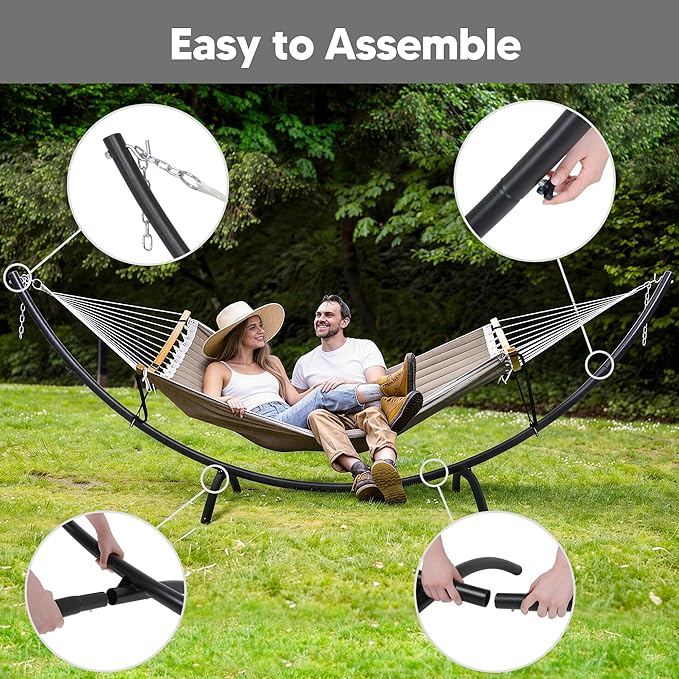 SUNCREAT Hammocks Standing Patio Hammock Portable Hammock with Stand Foldable Patent Pending Brown