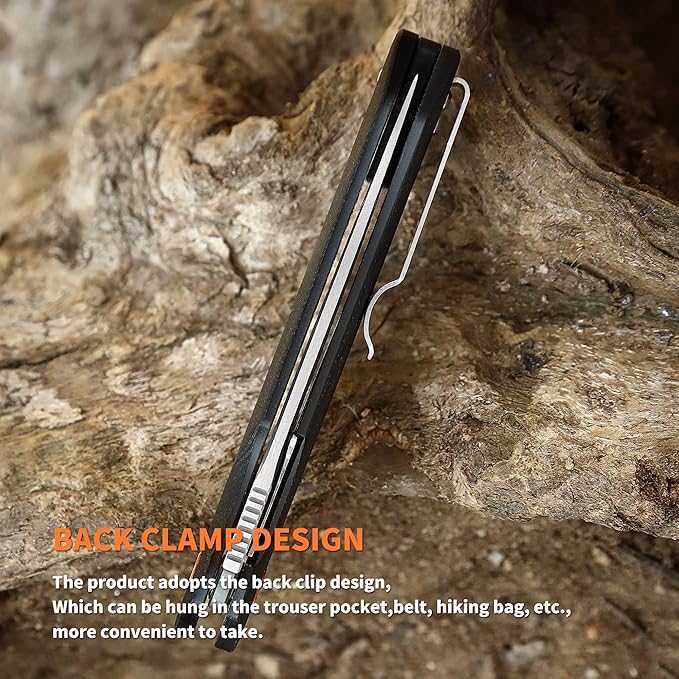 Pocket KnifeFolding EDC Tactical KnifeCamping Survival Knife 3.54'' D2 Blade Steel and G10 Handle Liner Lock Reversible Clip Everyday Carry for Men Knife Outdoor Survival