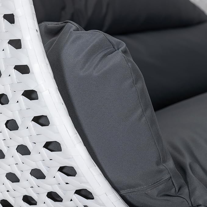 LeisureMod 2 Person Hanging Egg Chair Indoor Outdoor Patio Lounge Swing with White Stand &amp UV-Resistant Cushions Hammock Chair for Bedroom &amp Garden Dark Grey