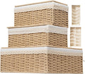 Nonam Large Basket with Lid set of 3 Rattan Divided Baskets Organizer for Shelf Natural Wicker Storage Basket Bins for Closet Boho Shelf Decor Covered Basket Home Storage Container