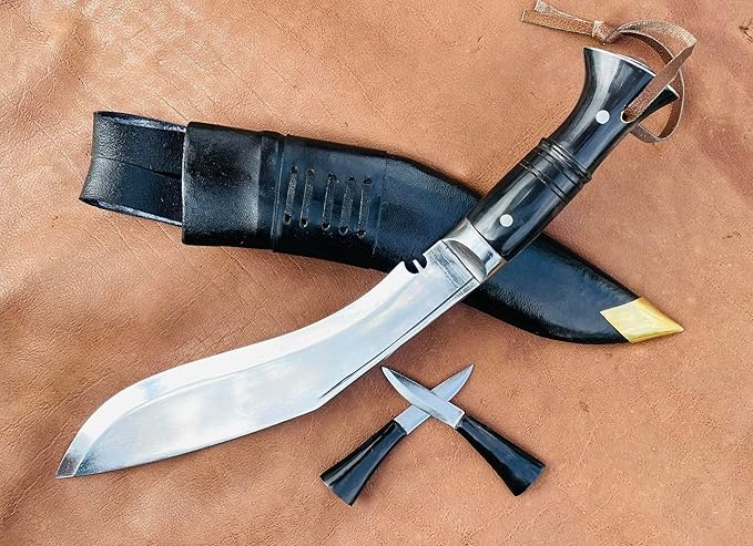 Full Tang Service No 1 Remade Kukri - Khukuri Knife - Traditional Authentic High Carbon Steel Blade - 10.5 Hand Forged Blade in Nepal - Horn Handle - Outdoor Knives