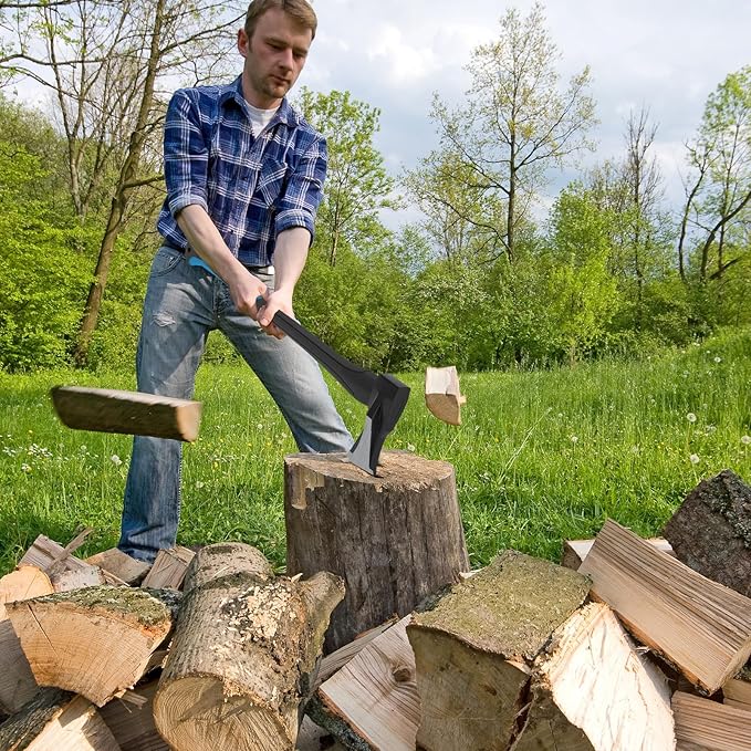 DESHIL 28-Inch Splitting Maul Axe - Heavy Duty Splitting Axe with Forged Steel Head and Shock-Absorbent Fiberglass Handle for Efficient Wood Splitting and Firewood Preparation