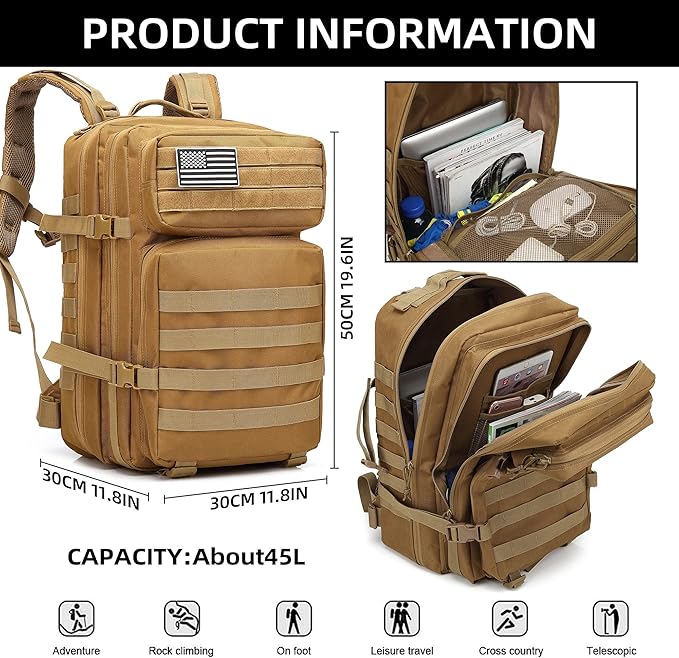 Lovelinks21 Hiking Assault Backpack Waterproof Motorcycle Backpack Bug Out Pack Rucksack for Outdoor Hiking