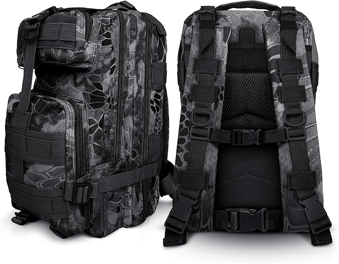 ASA TECHMED Large Tactical Backpack - IFAK Military-Grade Assault Pack Everyday Carry Use Military Backpacks Tactical (Snake Black)