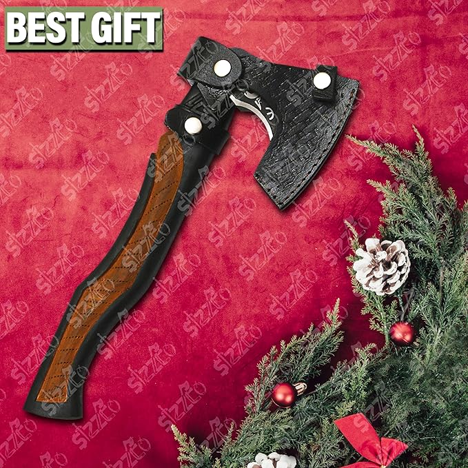 Custom Gift Forged Carbon Steel Viking Style Axe Bearded Axe with Rose Wood Shaft Tomahawk - Real Hatchet Best Gift for Anniversary Valentine's Day Birthday Premium Leather Sheath