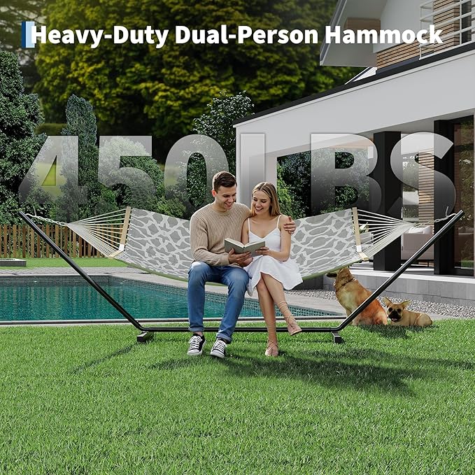 2 Person Outdoor Hammock with Stand 450LBS Capacity Heavy Duty Hammock with Carrying Bag &amp Soft Pillow Portable Indoor Outdoor Hammock Perfect for Backyard Patio Beach