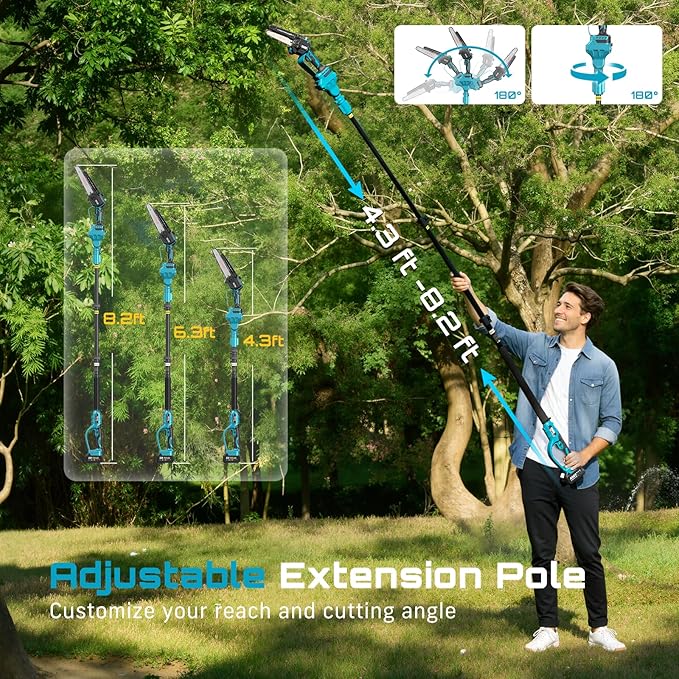 SEESII Cordless Pole Chainsaw Hedge Trimmer Pruning Shears 4000mAh Battery Powered Extendable Garden Tool Kit for Outdoor Use Electric Long Reach Saw Hedge and Grass Trimmer Pruner for Yard Care