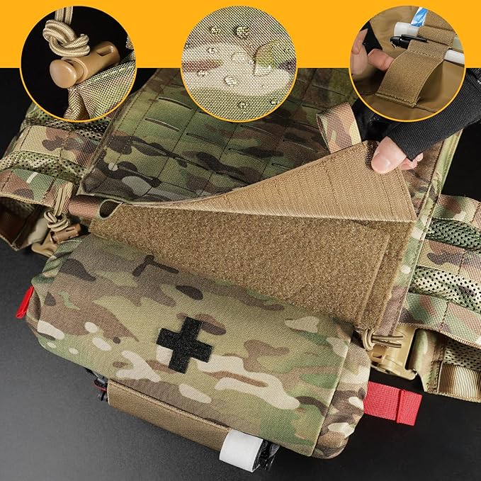 PETAC GEAR Tactical First Aid Drop Dump Pouch Micro Medical Trauma Roll Up Drop Pouch EMT IFAK Sub Abdominal Carrying Bag with Hook-N-Loop (MC)
