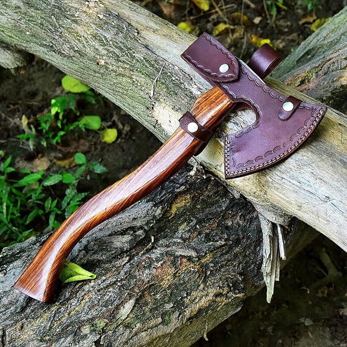 Handmade Damascus Steel Siking Tomahawk Axe for Camping Viking and Hnting Axe with Leather Sheath