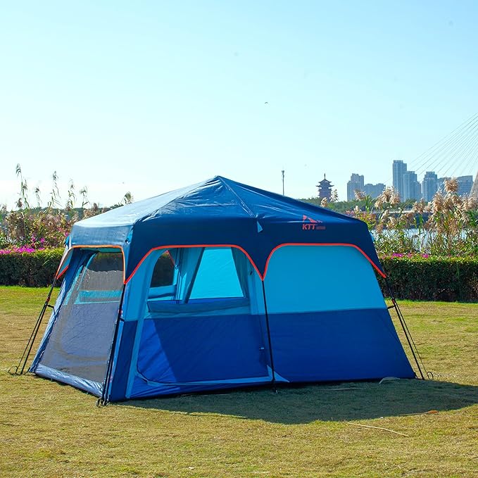 KTT Extra Large Tent 6-10-12-14 Person(A)Family Cabin Tents2 Rooms3 Doors and 3 Windows with MeshStraight WallWaterproofDouble LayerBig Tent for OutdoorPicnicCampingFamily Gathering
