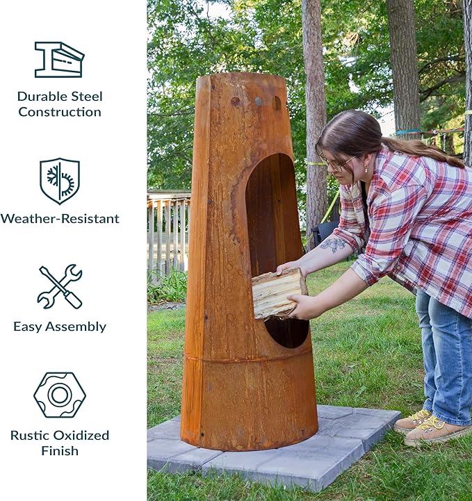 Sunnydaze Santa Fe 50-Inch Chiminea Outdoor Fire Pit - Wood-Burning Chiminea Outdoor Fireplace with Wood Grate - Rustic Patina Finish
