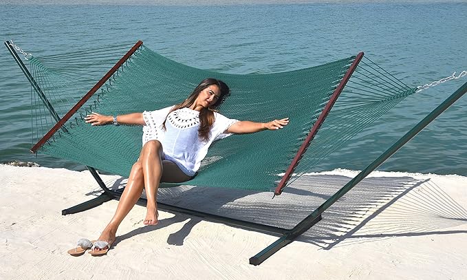 Island Oasis Caribbean Hammocks and Stand Set (Green Stand and Green Hammock)