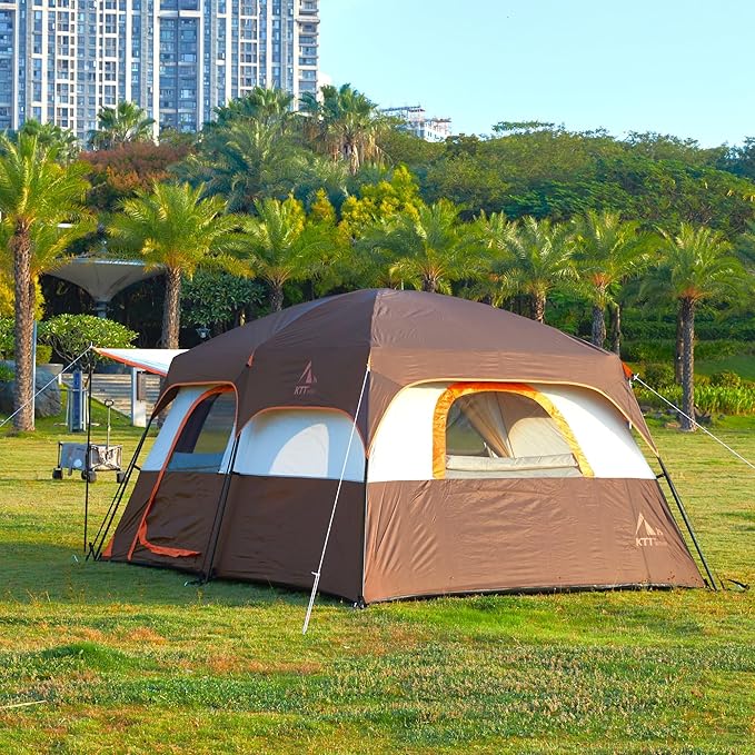 KTT Extra Large Tent 10-12-14 Person(B)Family Cabin Tents2 Rooms3 Doors and 3 Windows with MeshStraight WallWaterproofDouble LayerBig Tent for OutdoorPicnicCampingFamily Gathering