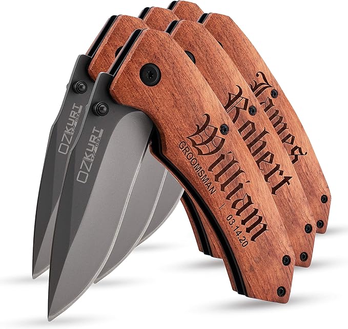 Lily's Atelier Groomsmen Gifts Set of 6 Personalized Pocket Knife Engraved for Groomsmen - Customized Knives w/Names Groomsman Gifts for Wedding Groomsmen Proposal Gifts