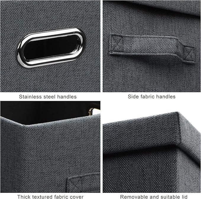 Graciadeco Large 17 36 Quart Collapsible Stackable Storage Bins with Lids 5 Packs Dark Gray Foldable Fabric Closet Storage Boxes with Lids Heavy-duty Linen Cube Baskets(17 x 12 x 11)